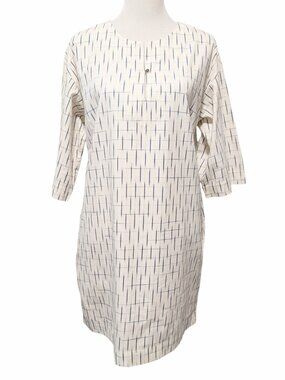 People Tree Womens Size 10 White Blue 100% Organic Cotton Pockets Shift Dress